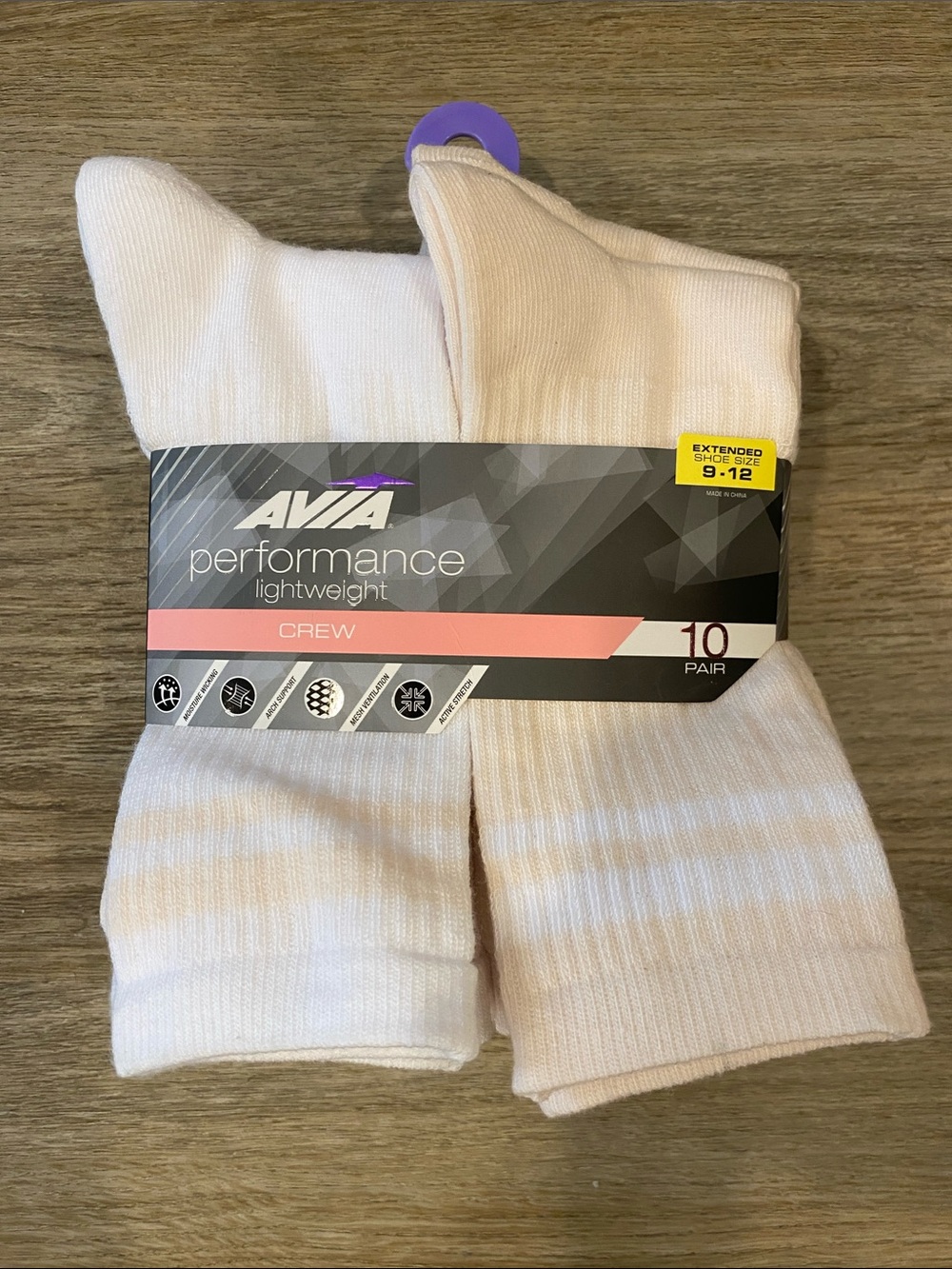 Avia White Performance Lightweight Crew Socks - 10 Pair